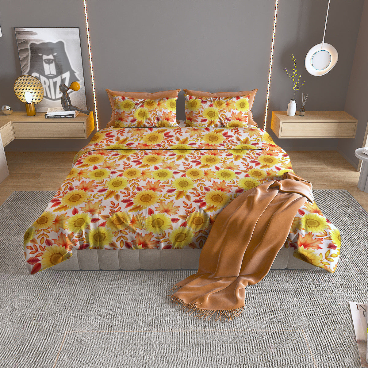 Sunflower Autumn Print Pattern Duvet Cover Bedding Set
