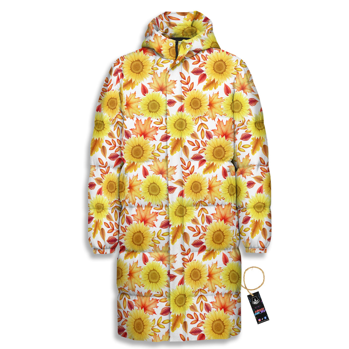 Sunflower Autumn Print Pattern Long Down Jacket-grizzshop