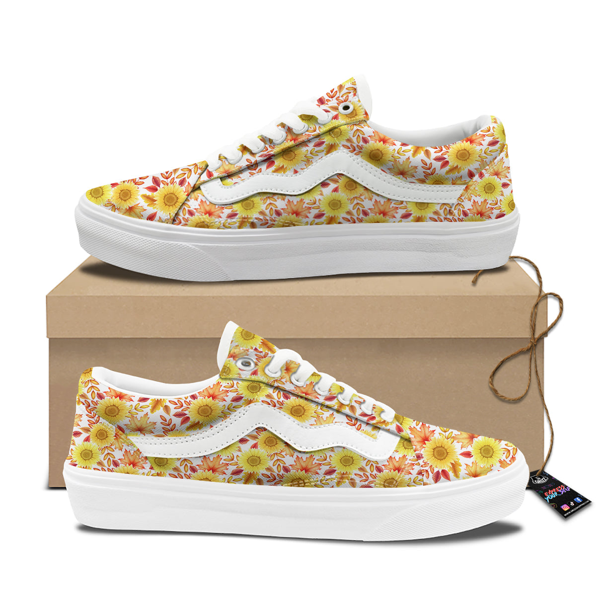 Sunflower Autumn Print Pattern Skate Shoes-grizzshop