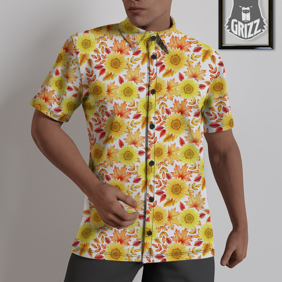 Sunflower Autumn Print Pattern Untucked Shirts-grizzshop