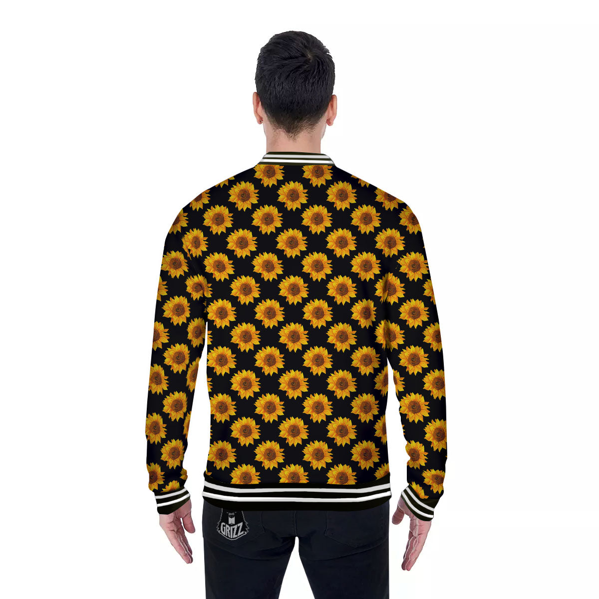Sunflower Black Autumn Print Pattern Baseball Jacket-grizzshop