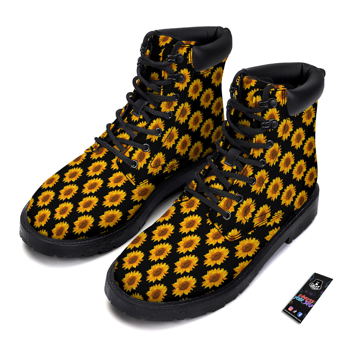 Sunflower Black Autumn Print Pattern Boots-grizzshop