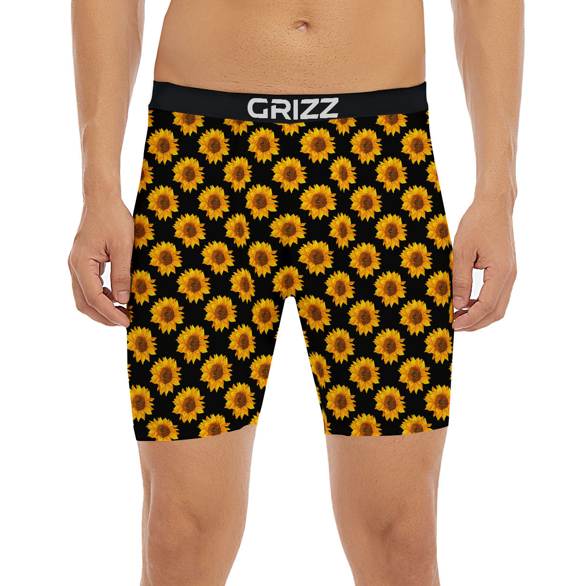 Sunflower Black Autumn Print Pattern Boxer Briefs-grizzshop