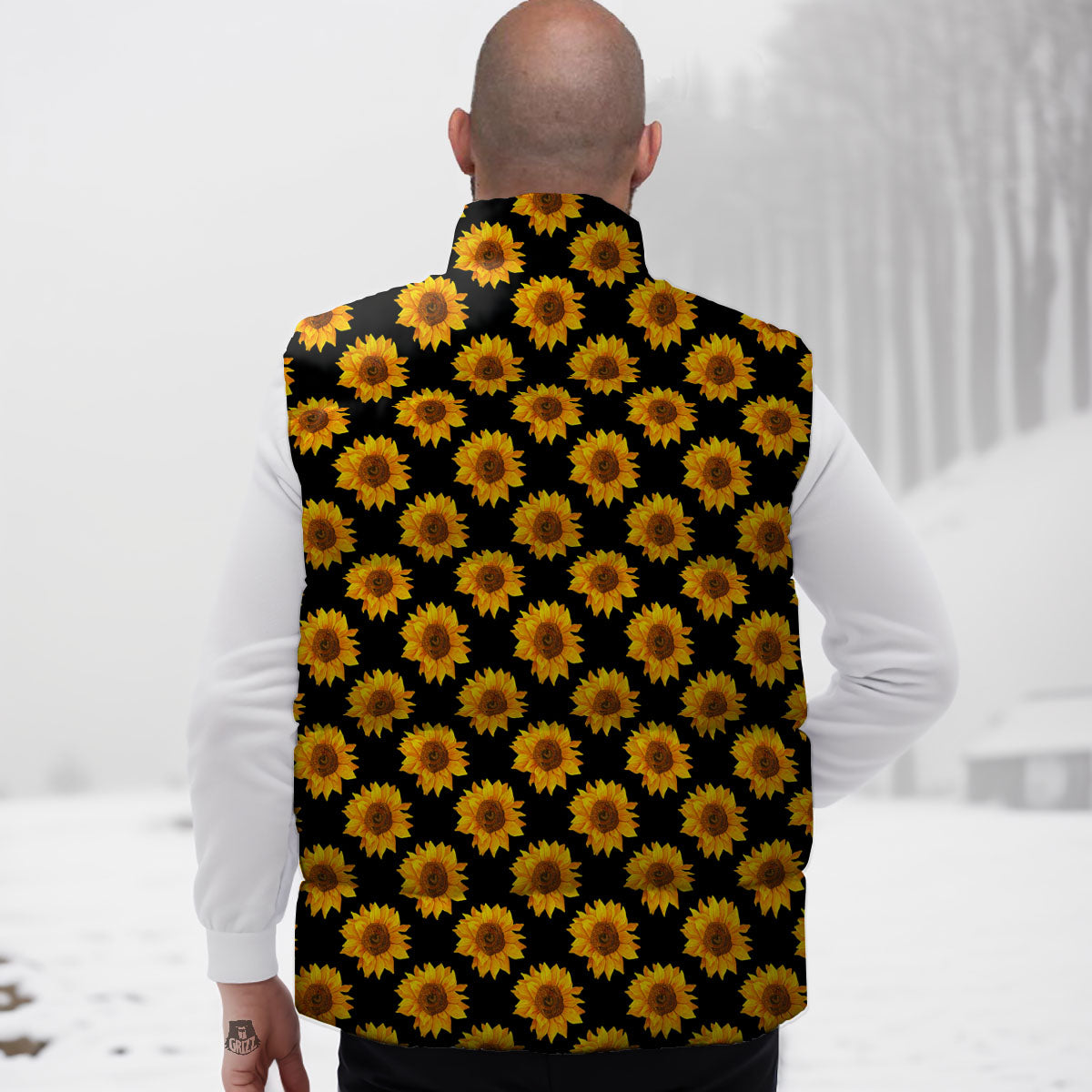 Sunflower Black Autumn Print Pattern Down Vest