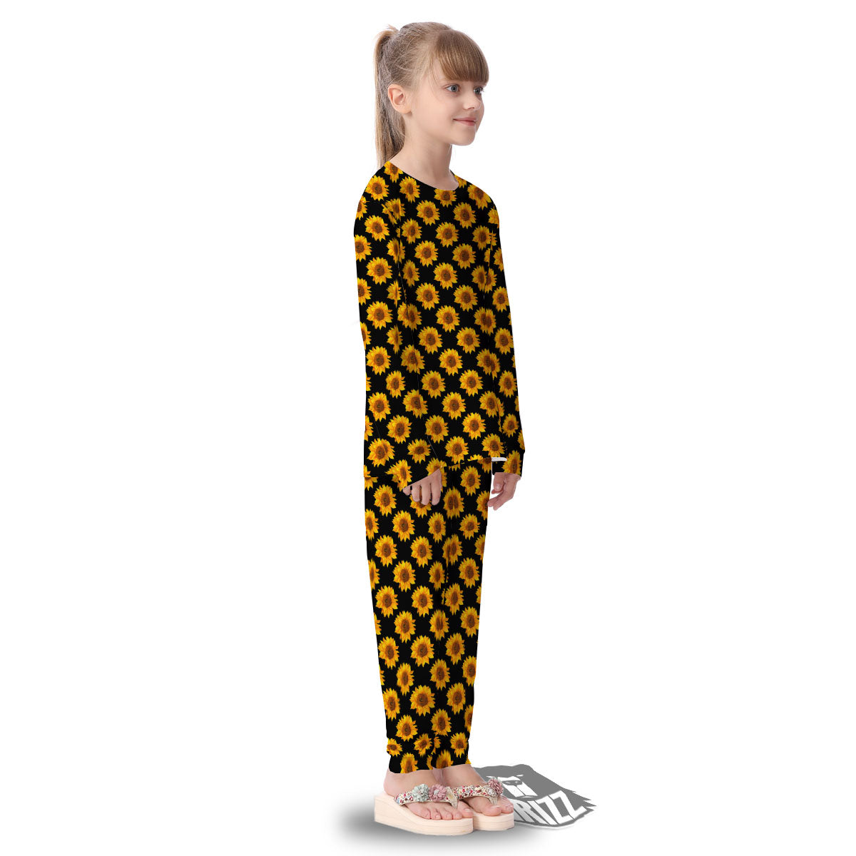 Sunflower Black Autumn Print Pattern Kid's Pajamas-grizzshop