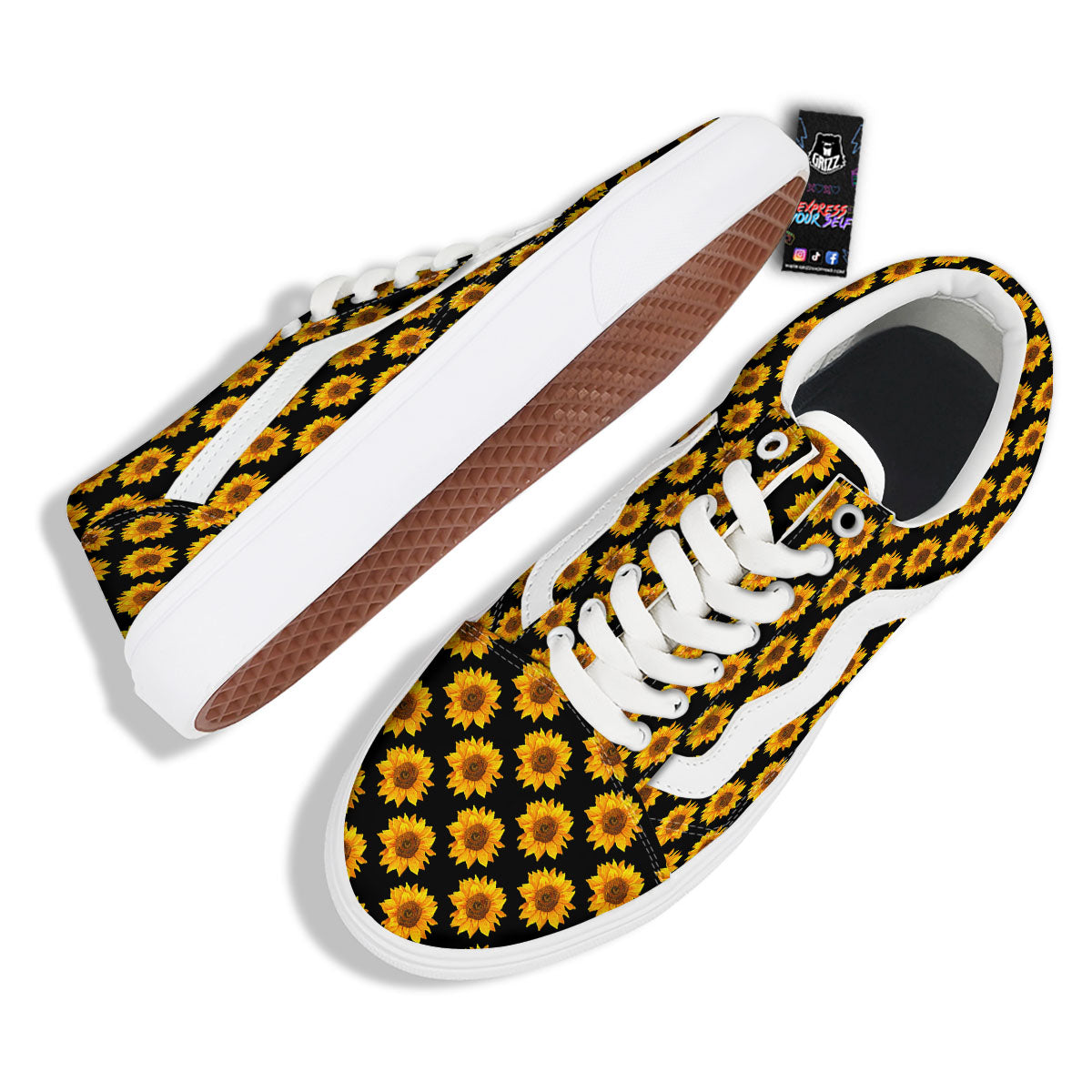 Sunflower Black Autumn Print Pattern Skate Shoes-grizzshop