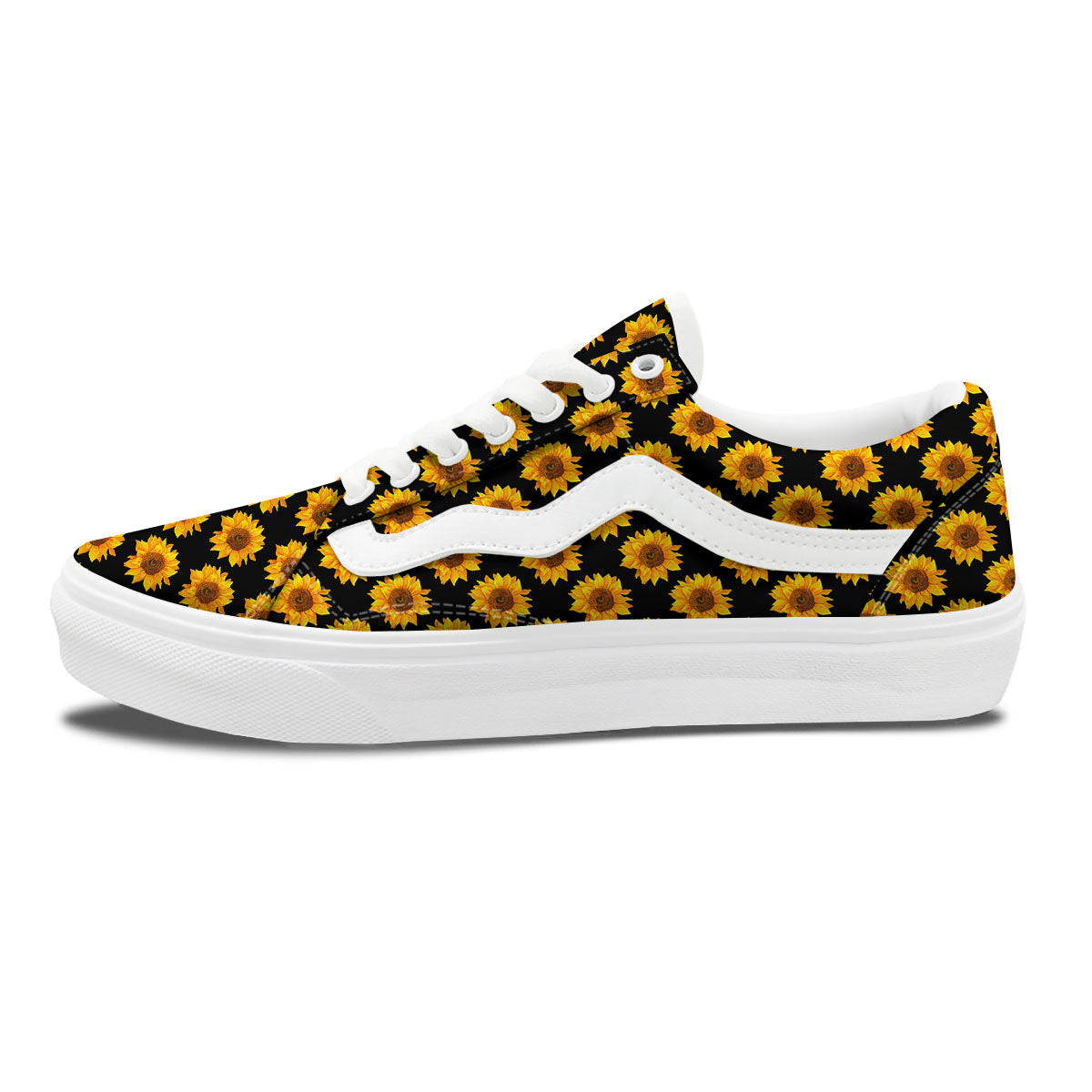 Sunflower Black Autumn Print Pattern Skate Shoes-grizzshop