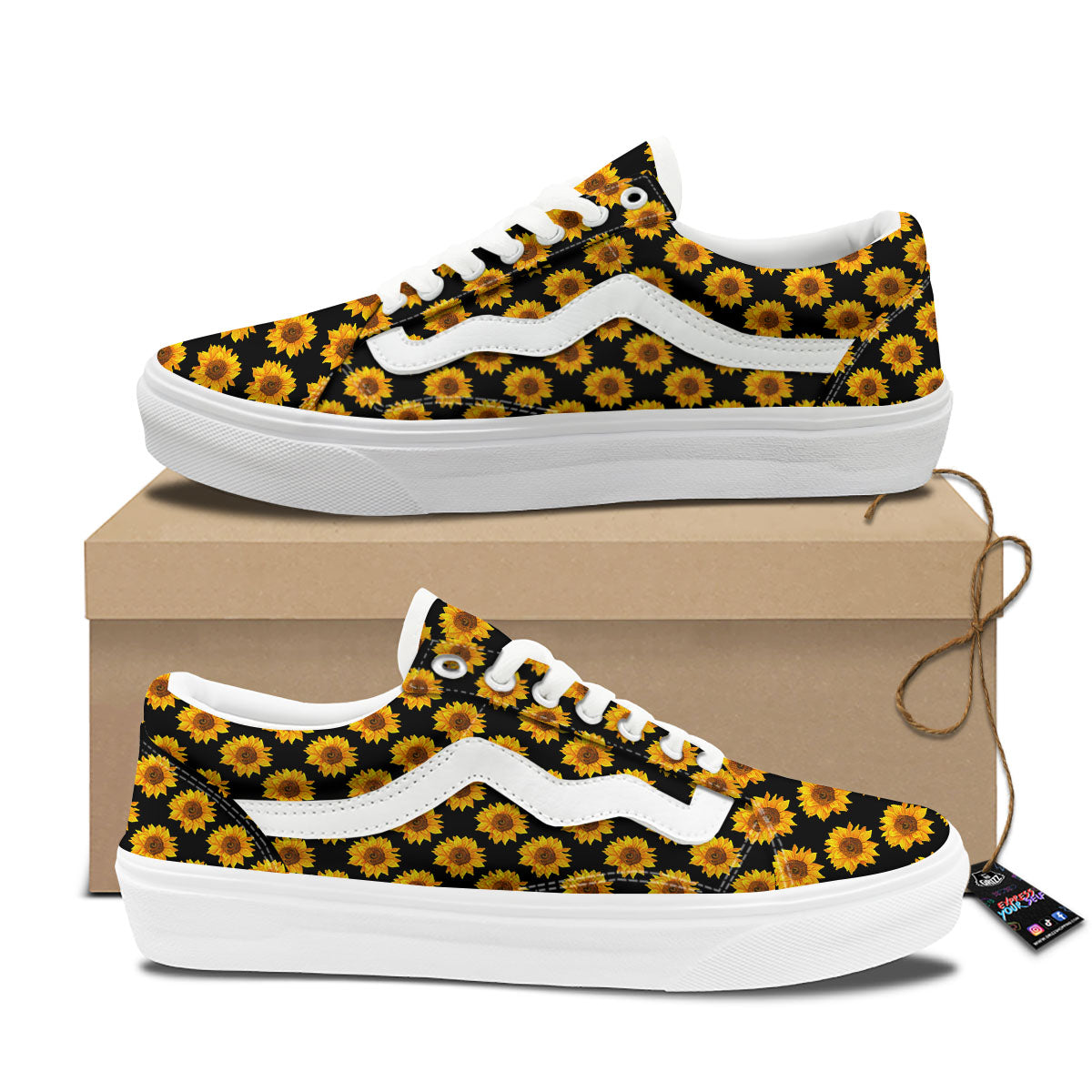 Sunflower Black Autumn Print Pattern Skate Shoes-grizzshop