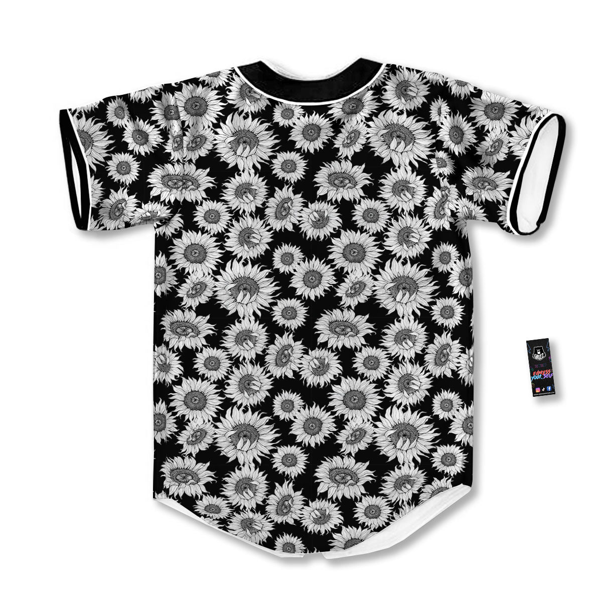 Sunflower Black Print Pattern Baseball Jersey-grizzshop