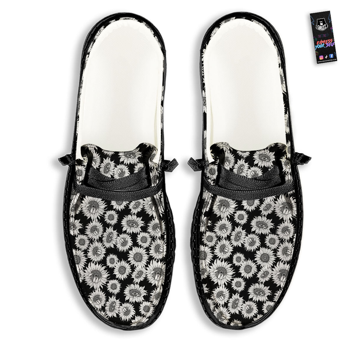 Sunflower Black Print Pattern Black Loafers-grizzshop