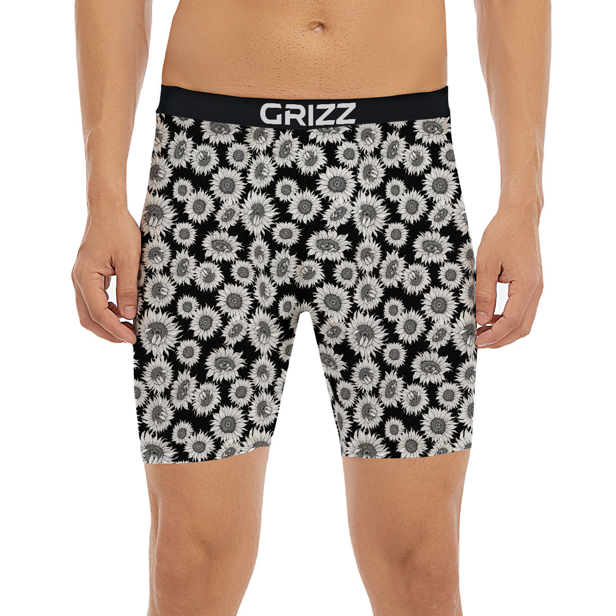 Sunflower Black Print Pattern Boxer Briefs-grizzshop
