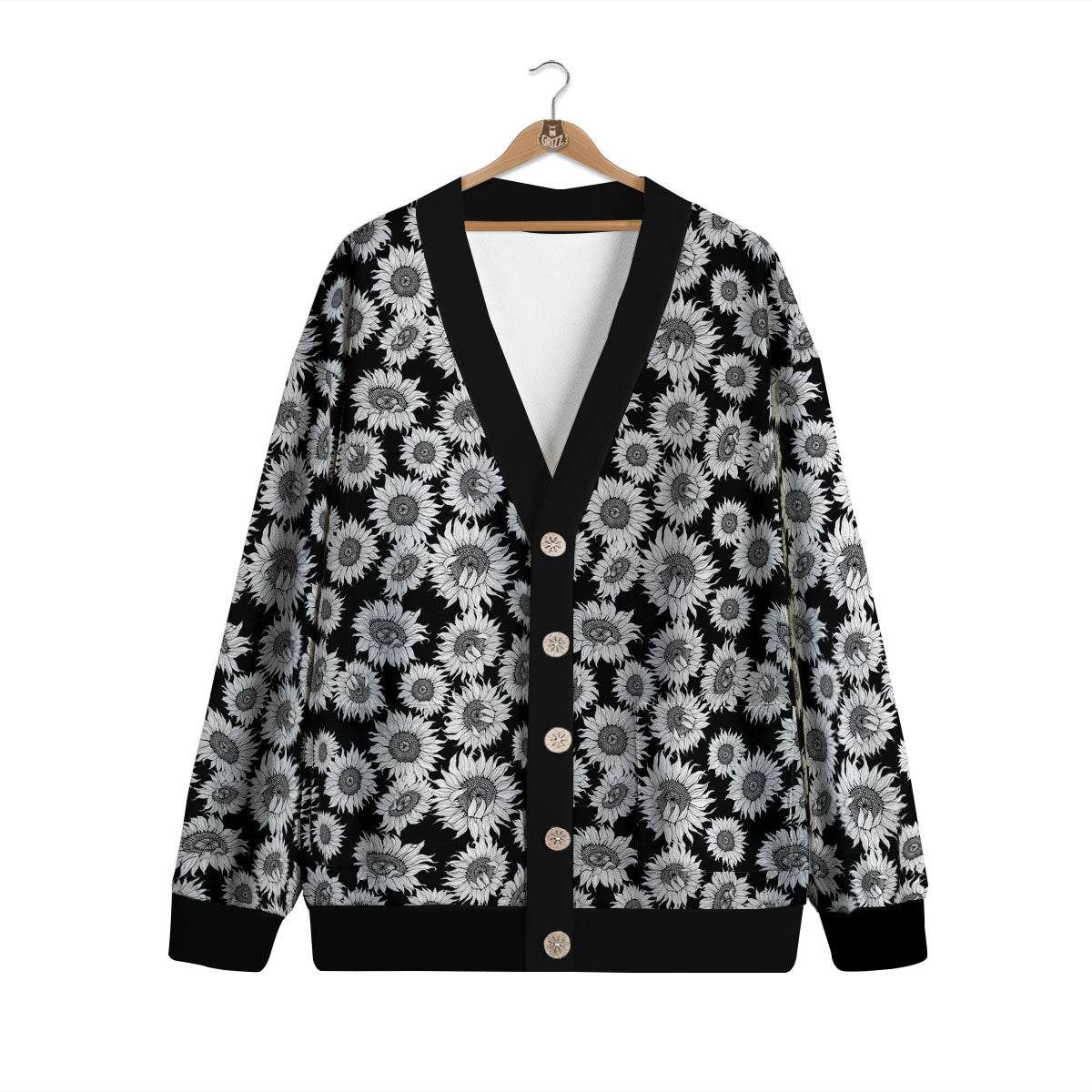 Sunflower Black Print Pattern Cardigan-grizzshop