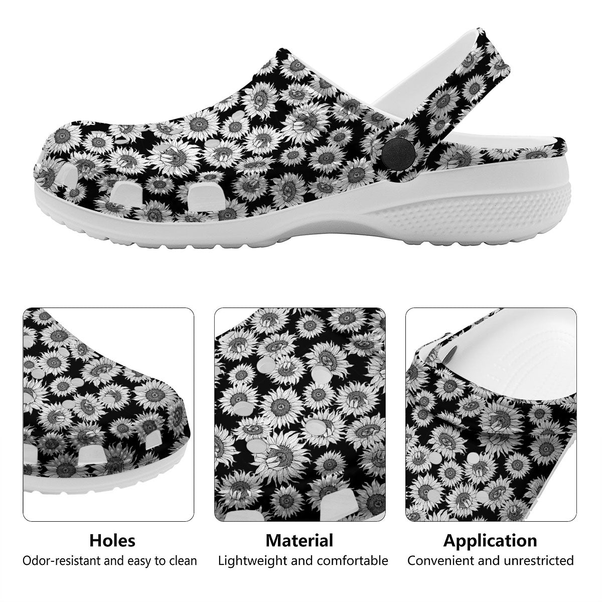 Sunflower Black Print Pattern Clog-grizzshop