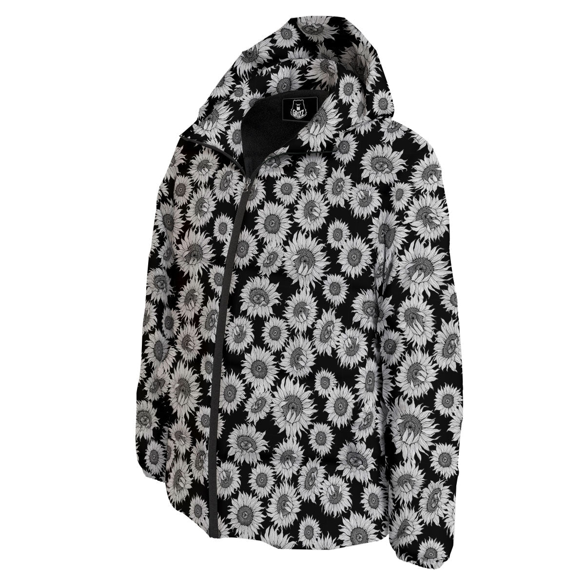Sunflower Black Print Pattern Down Jacket-grizzshop