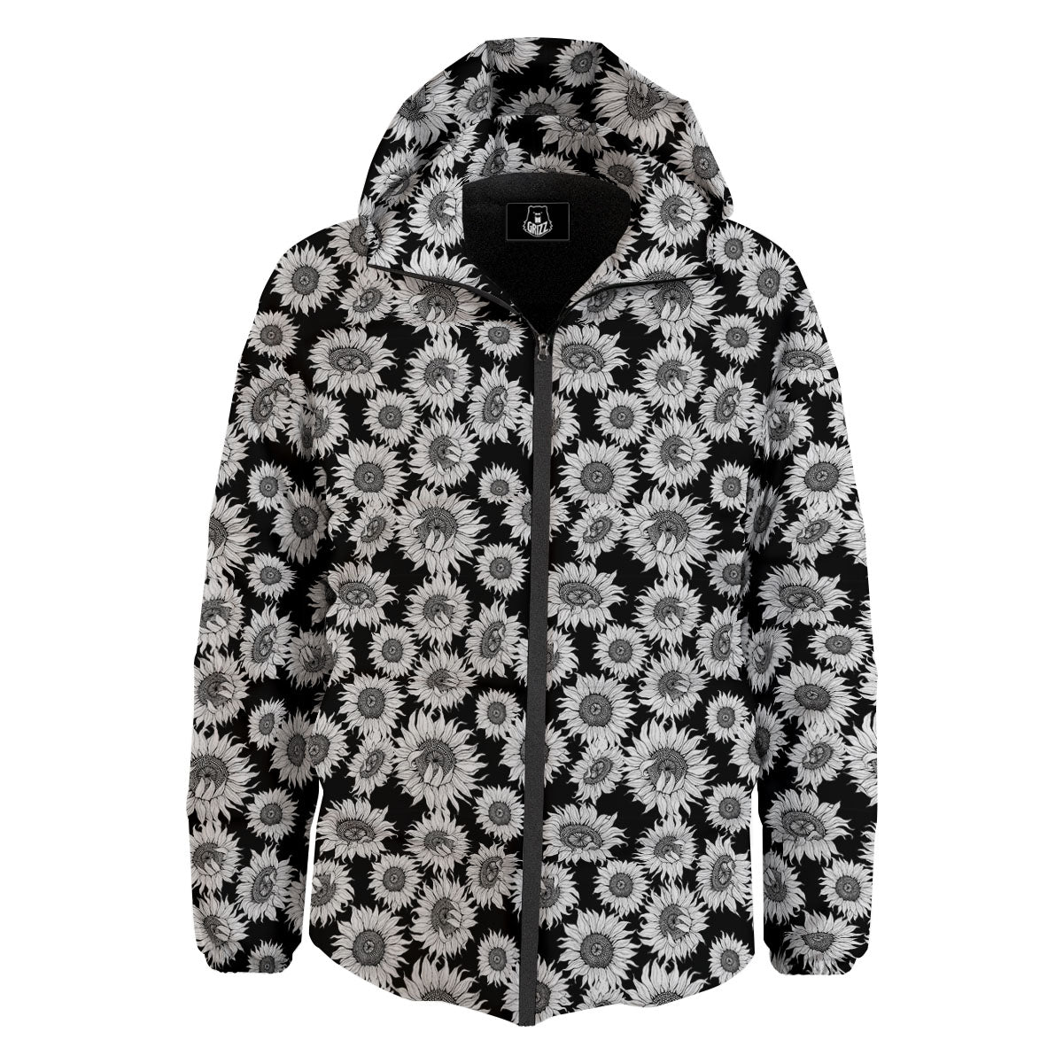Sunflower Black Print Pattern Down Jacket-grizzshop