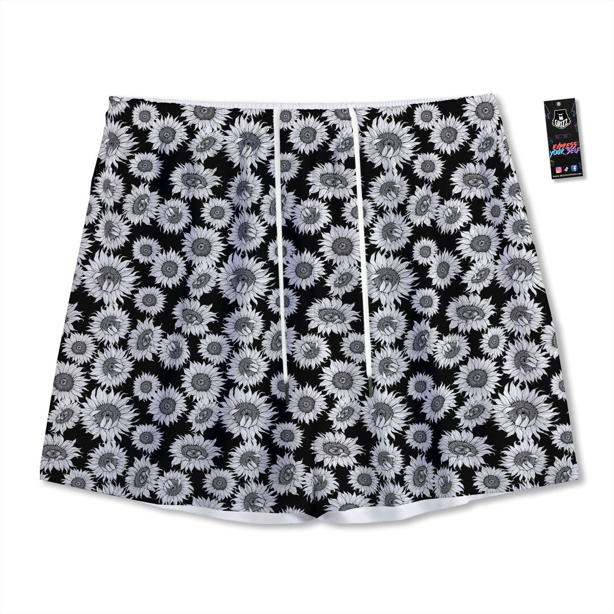 Sunflower Black Print Pattern Mesh Shorts-grizzshop