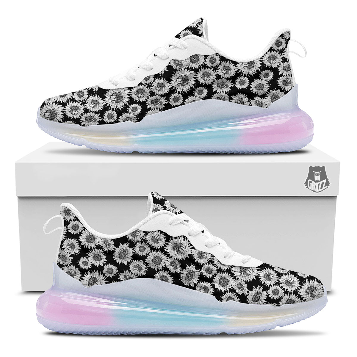 Sunflower Black Print Pattern Running Sneakers-grizzshop
