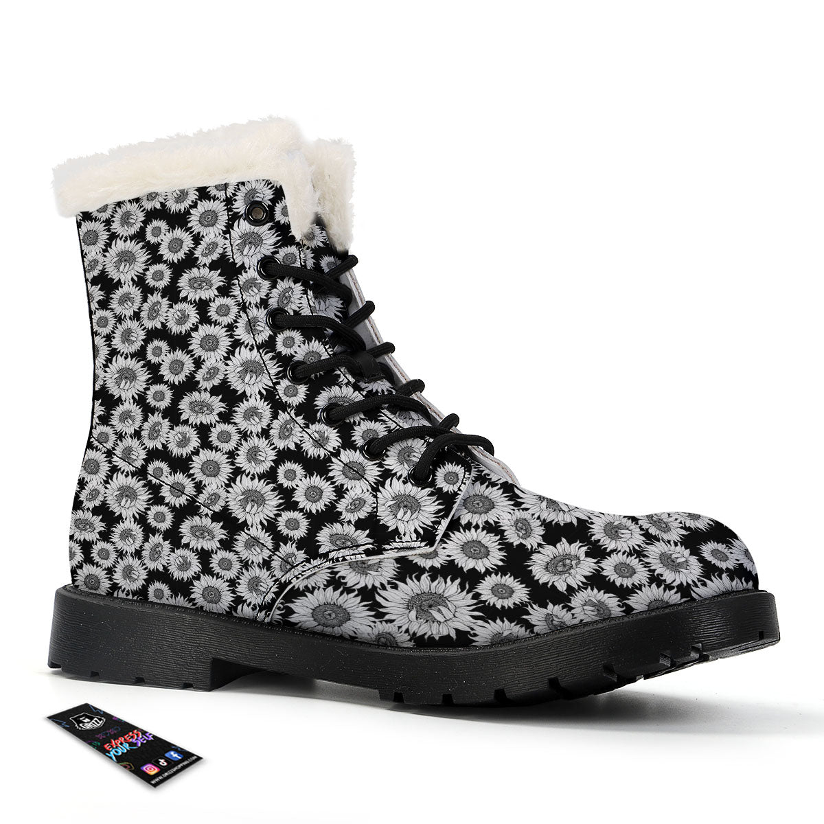 Sunflower Black Print Pattern Winter Boots-grizzshop