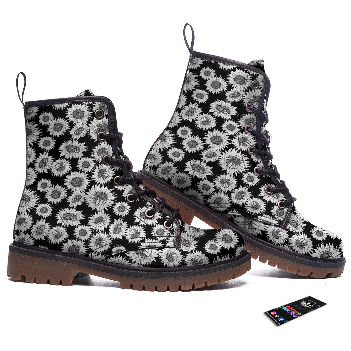 Sunflower Black Print Pattern Work Boots-grizzshop