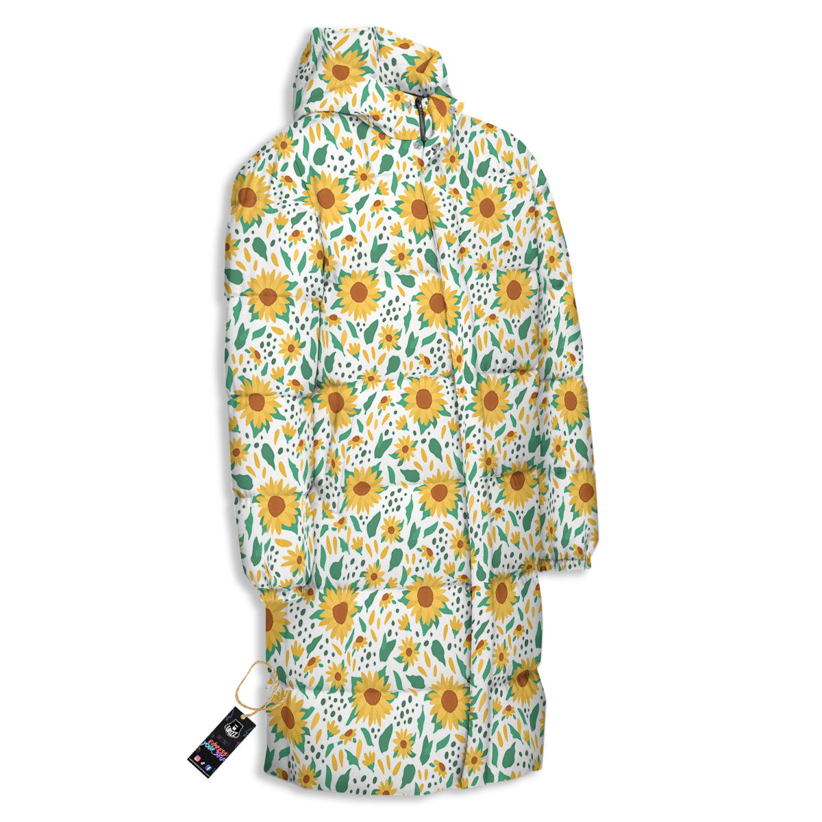 Sunflower Blooming Print Pattern Long Down Jacket-grizzshop