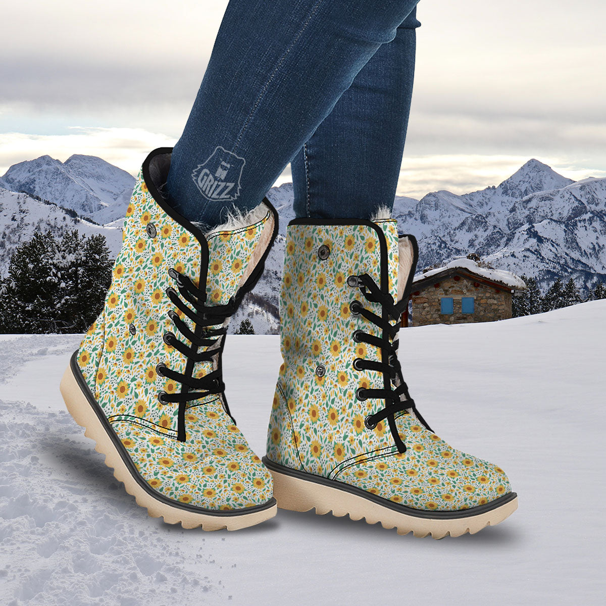 Sunflower Blooming Print Pattern Snow Boots-grizzshop