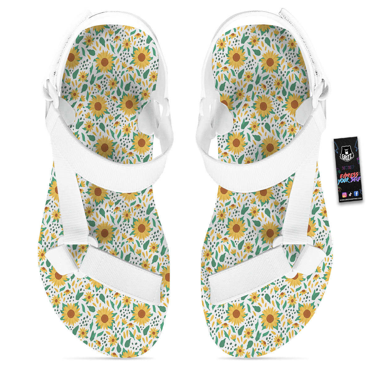 Sunflower Blooming Print Pattern White Open Toe Sandals-grizzshop