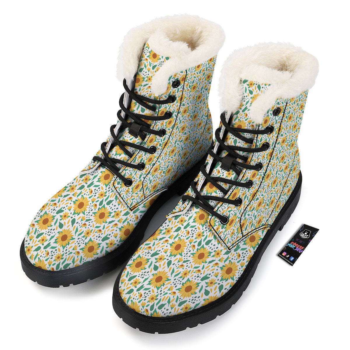 Sunflower Blooming Print Pattern Winter Boots-grizzshop