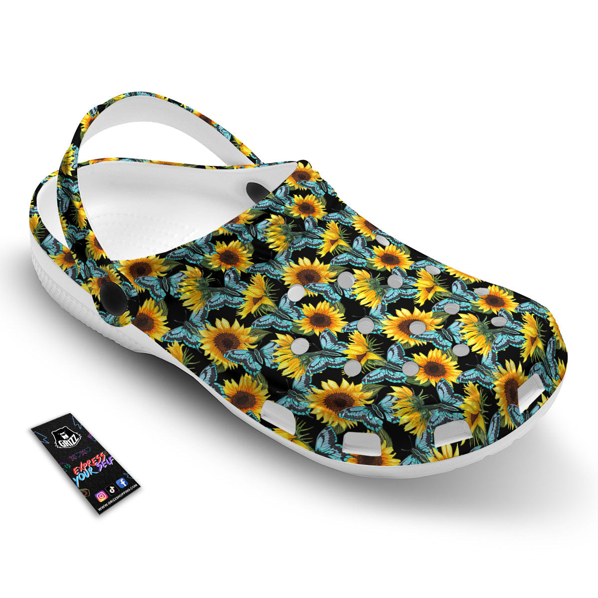 Sunflower Blue Butterfly Print Pattern Clog-grizzshop
