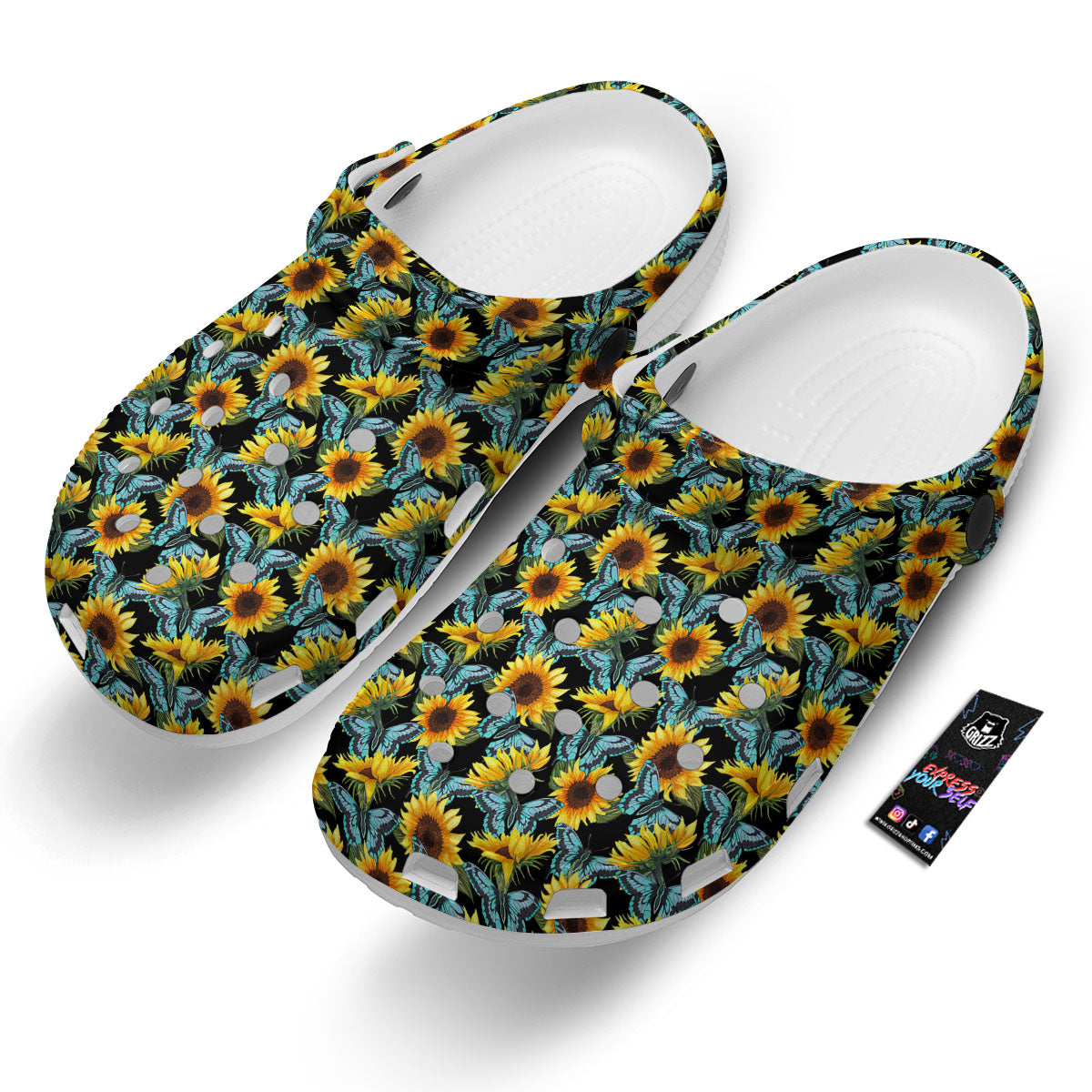 Sunflower Blue Butterfly Print Pattern Clog-grizzshop