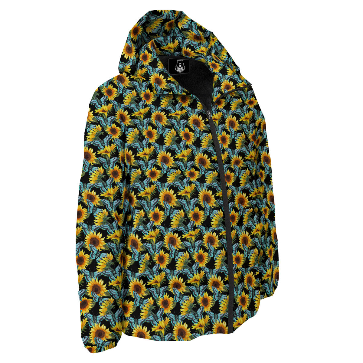 Sunflower Blue Butterfly Print Pattern Down Jacket-grizzshop