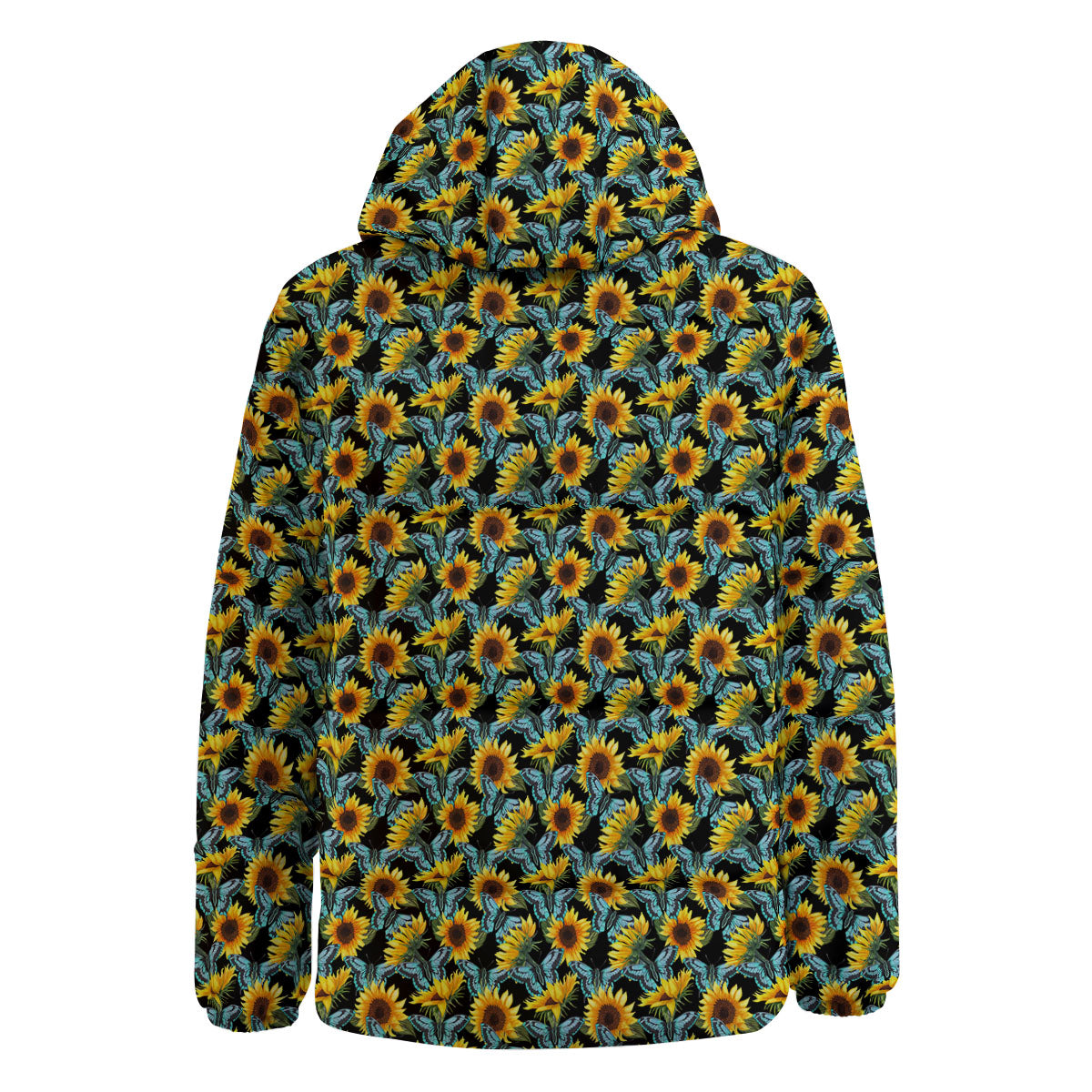 Sunflower Blue Butterfly Print Pattern Down Jacket-grizzshop