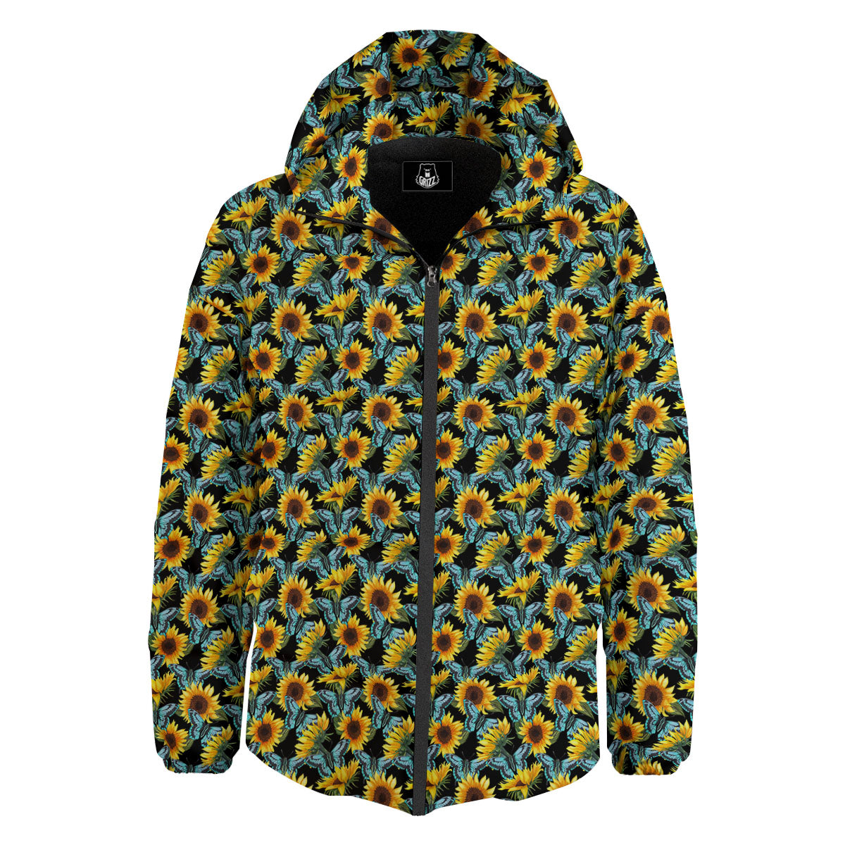 Sunflower Blue Butterfly Print Pattern Down Jacket-grizzshop