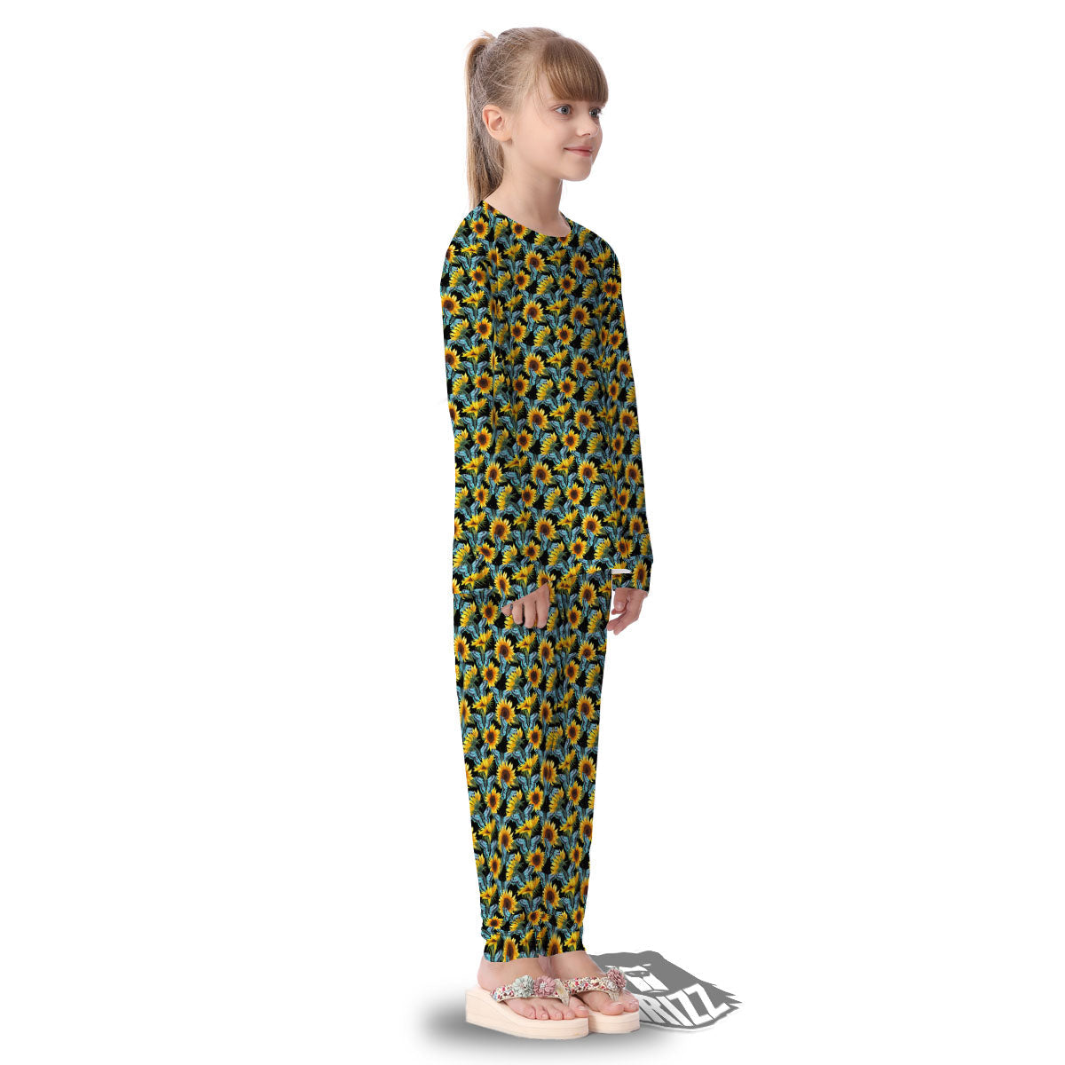 Sunflower Blue Butterfly Print Pattern Kid's Pajamas-grizzshop