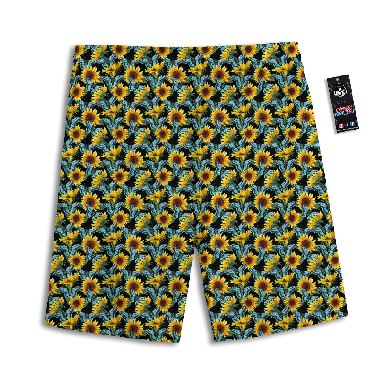 Sunflower Blue Butterfly Print Pattern Men's Athletic Shorts