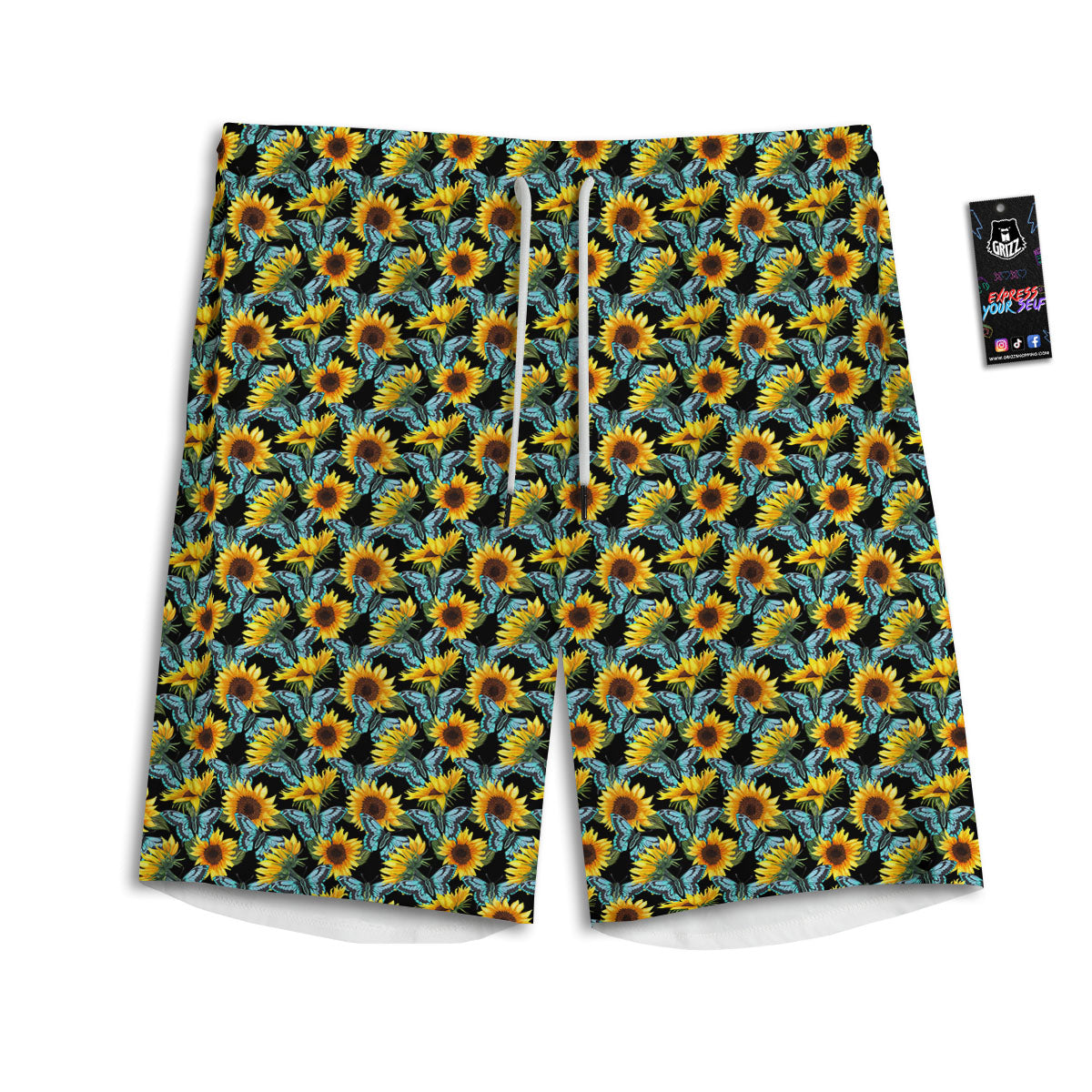Sunflower Blue Butterfly Print Pattern Men's Athletic Shorts