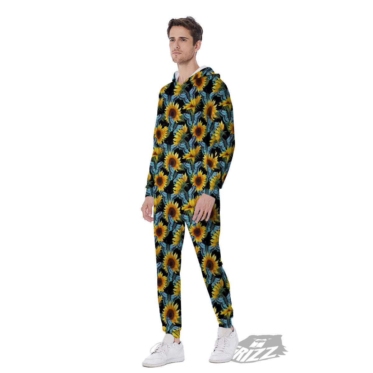 Sunflower Blue Butterfly Print Pattern Men's Jumpsuit-grizzshop