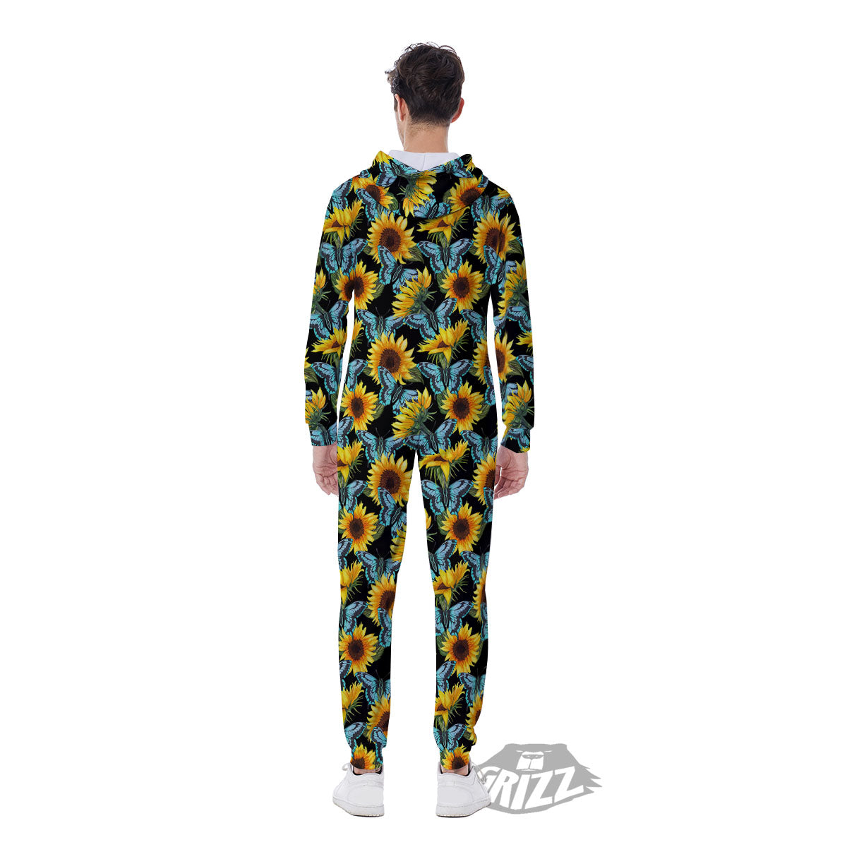 Sunflower Blue Butterfly Print Pattern Men's Jumpsuit-grizzshop