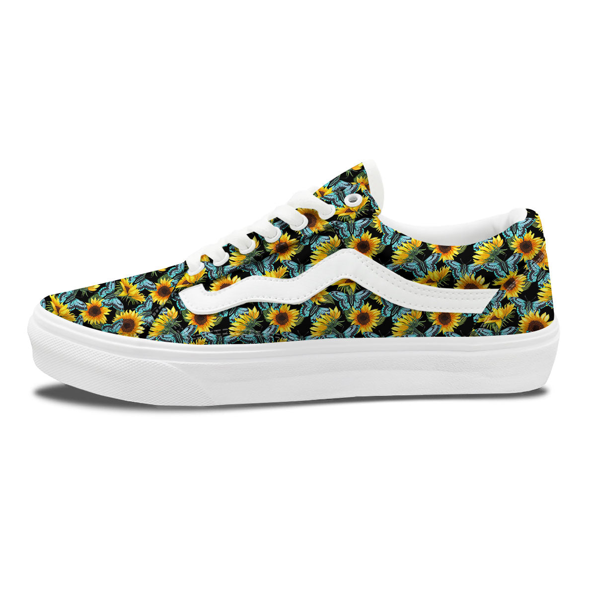 Sunflower Blue Butterfly Print Pattern Skate Shoes-grizzshop