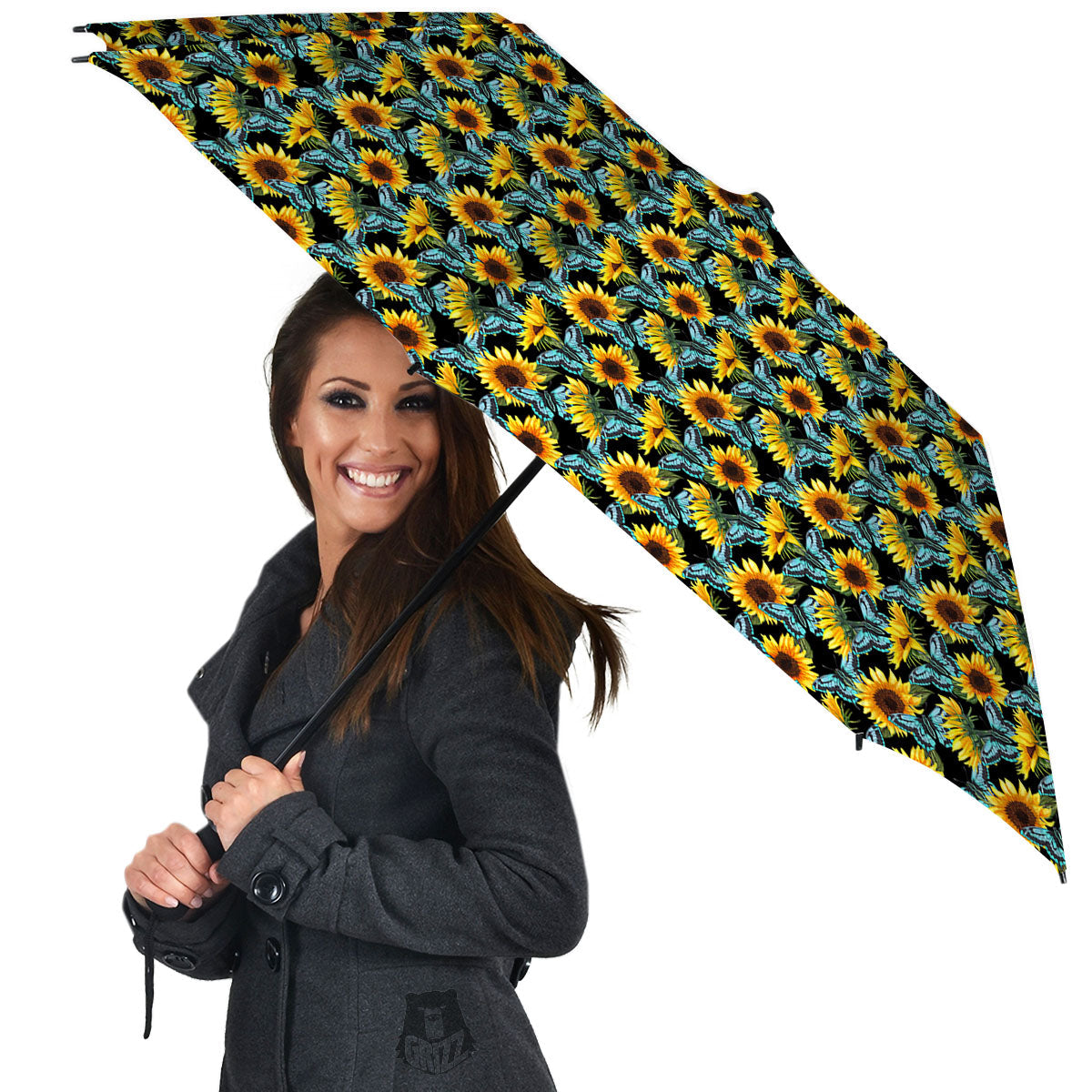 Sunflower Blue Butterfly Print Pattern Umbrella-grizzshop