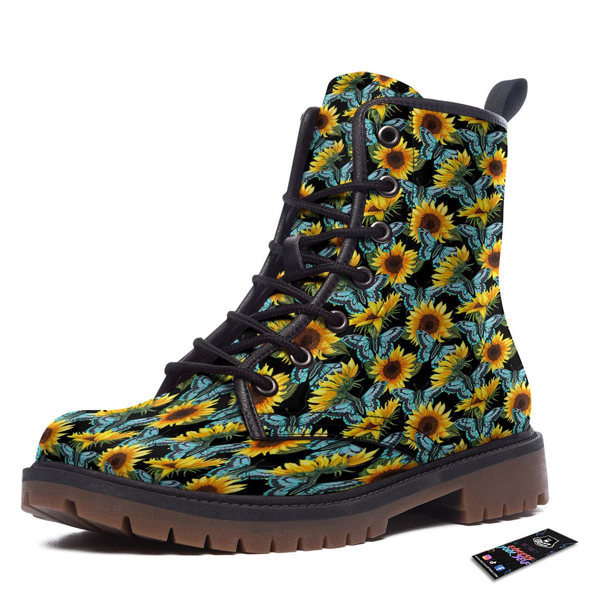 Sunflower Blue Butterfly Print Pattern Work Boots-grizzshop
