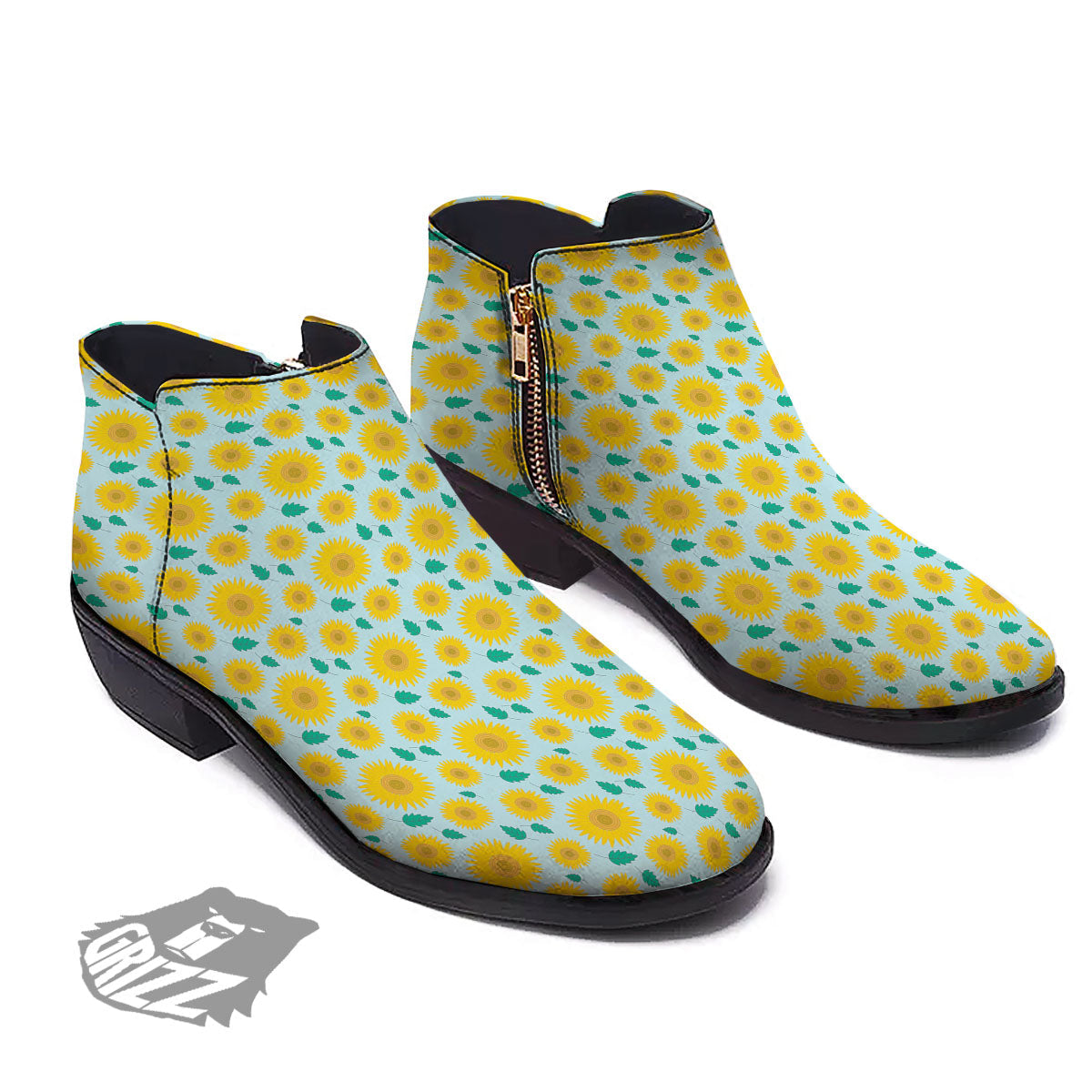 Sunflower Blue Cute Print Pattern Ankle Boots-grizzshop