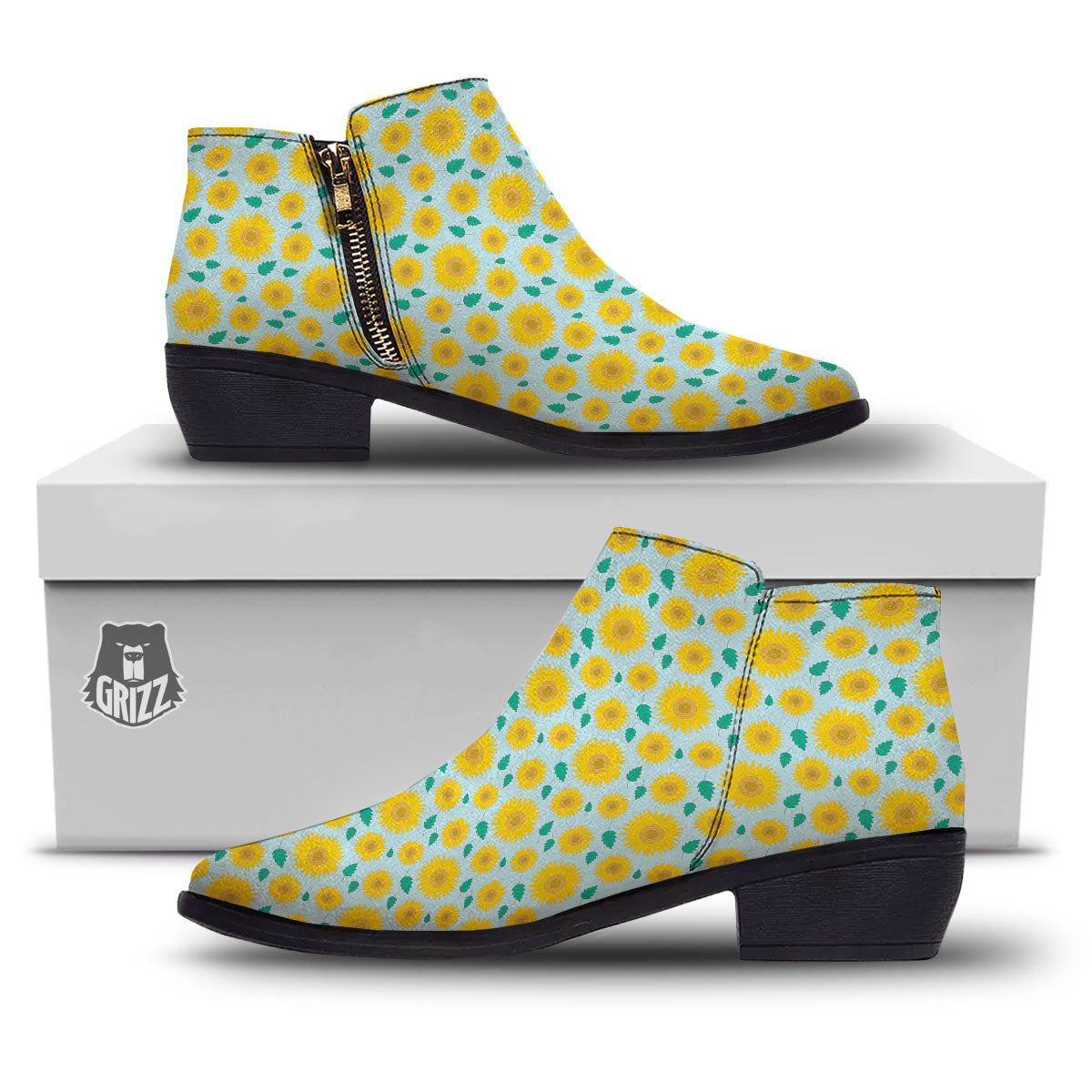 Sunflower Blue Cute Print Pattern Ankle Boots-grizzshop