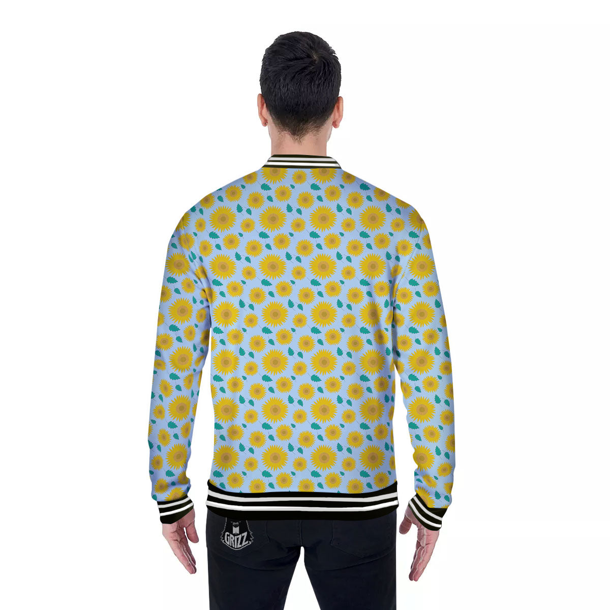 Sunflower Blue Cute Print Pattern Baseball Jacket-grizzshop