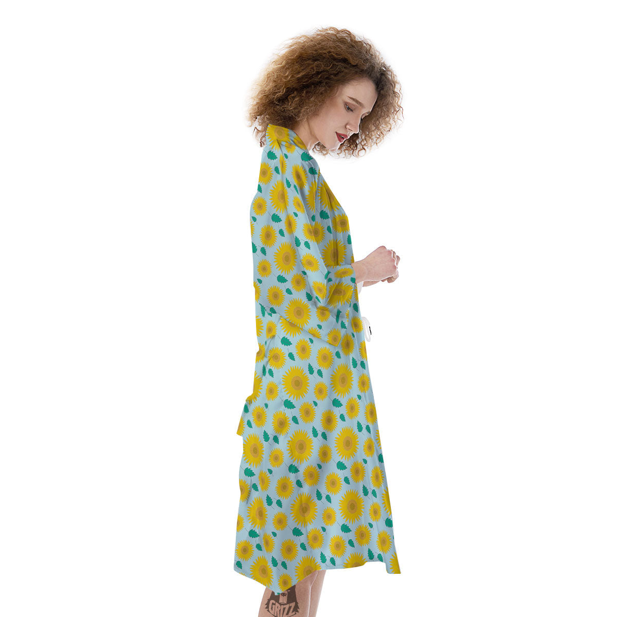 Sunflower Blue Cute Print Pattern Kimono-grizzshop