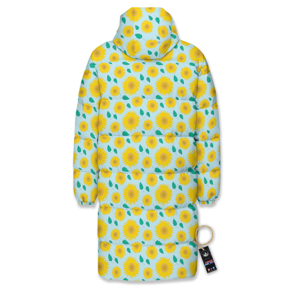 Sunflower Blue Cute Print Pattern Long Down Jacket-grizzshop