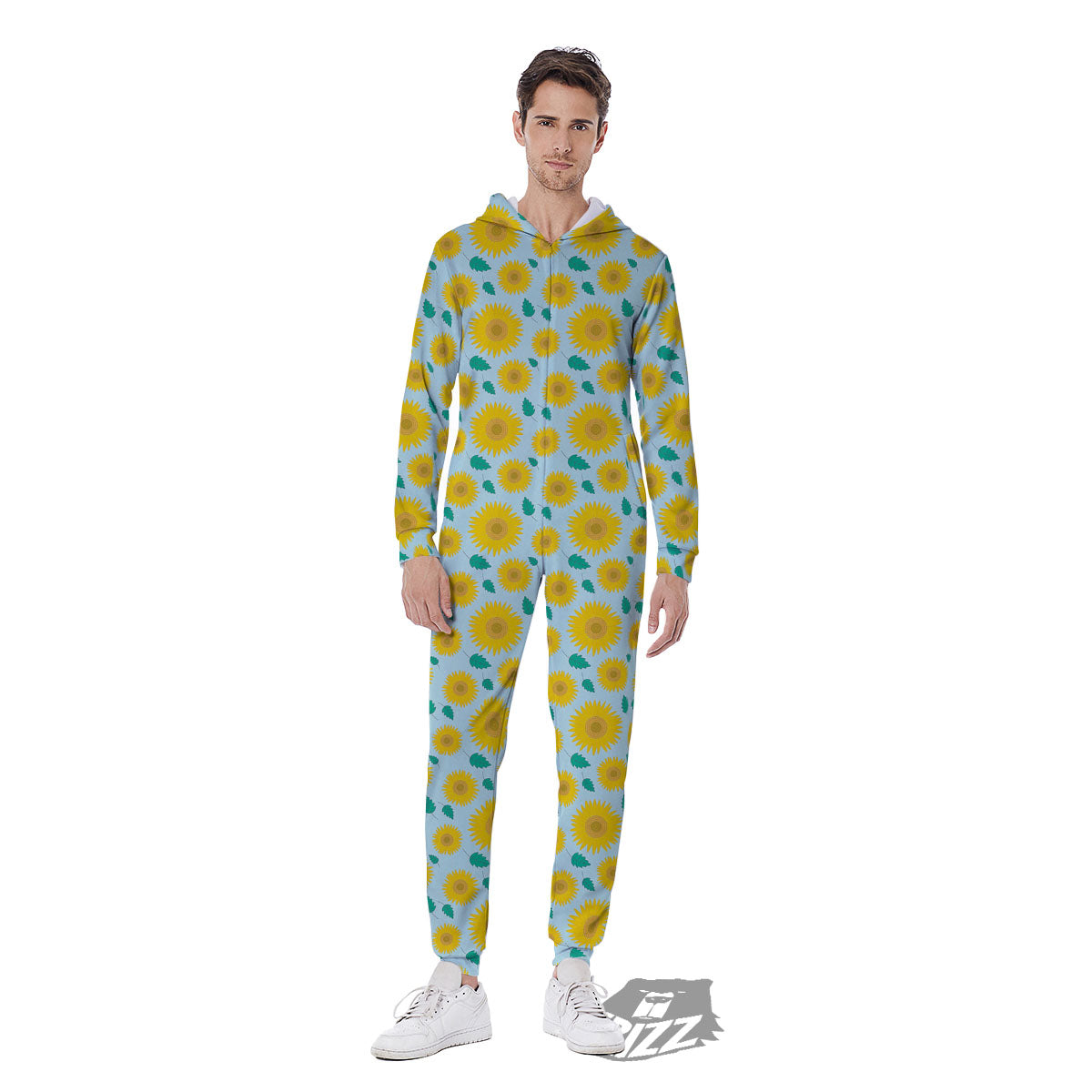 Sunflower Blue Cute Print Pattern Men's Jumpsuit-grizzshop