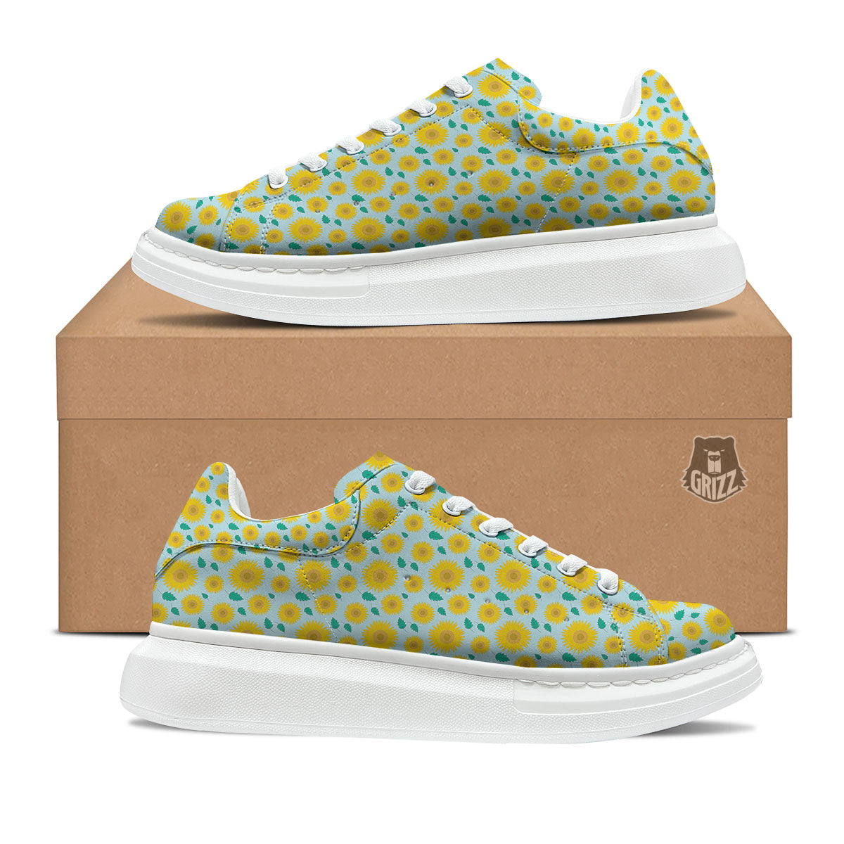 Sunflower Blue Cute Print Pattern Platform Shoes-grizzshop