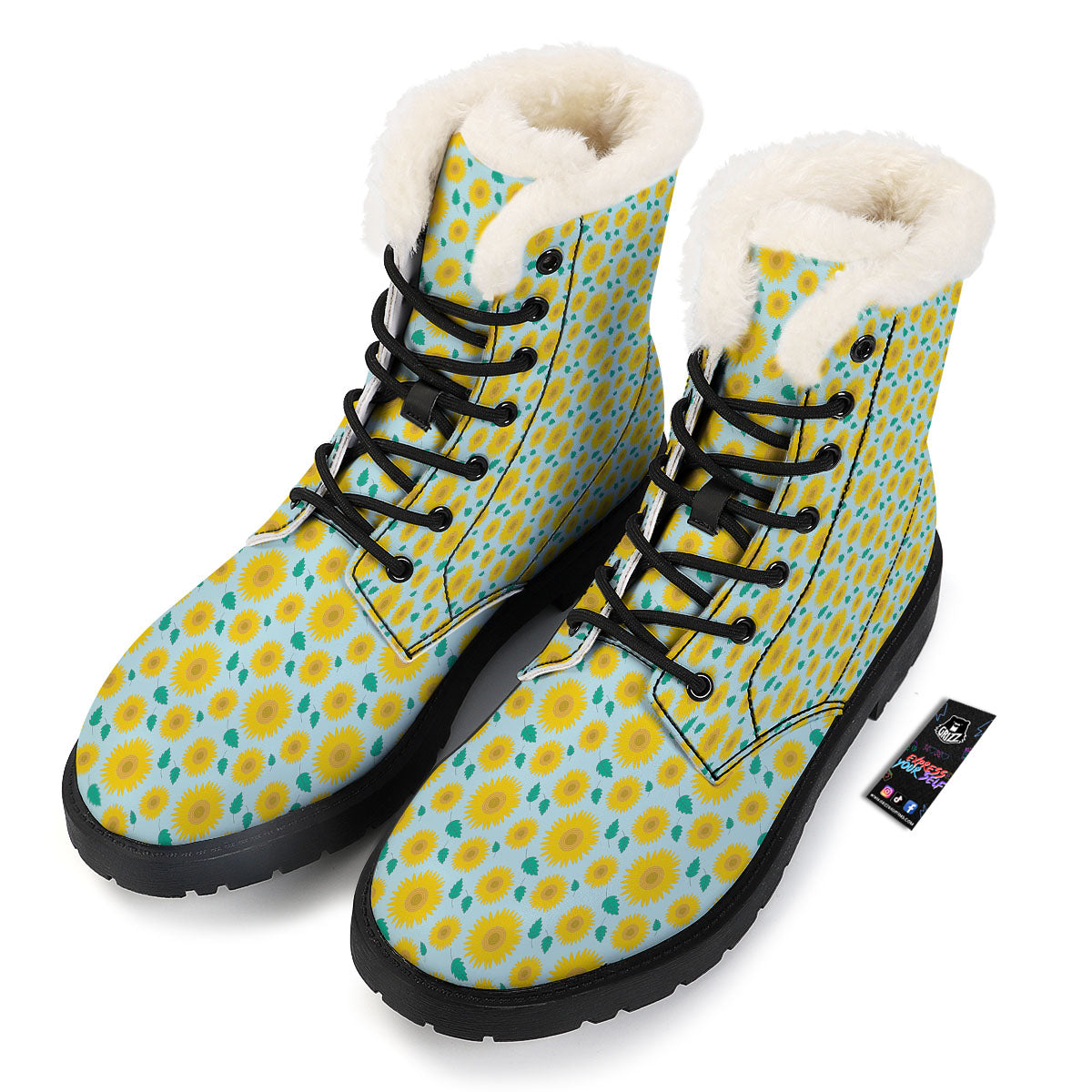 Sunflower Blue Cute Print Pattern Winter Boots-grizzshop