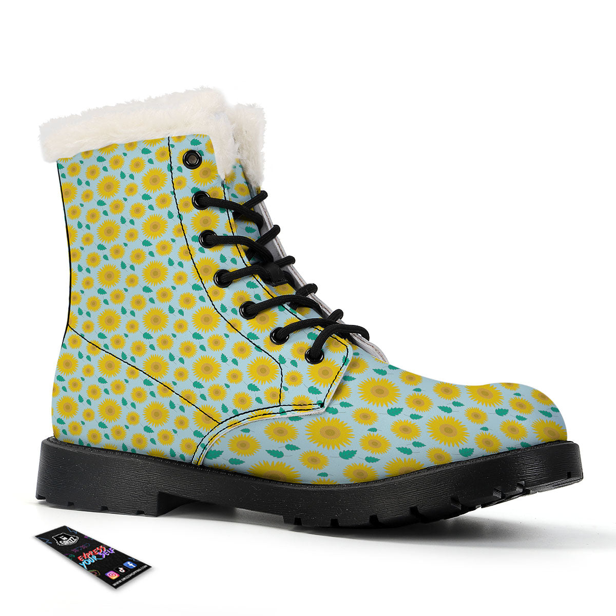 Sunflower Blue Cute Print Pattern Winter Boots-grizzshop