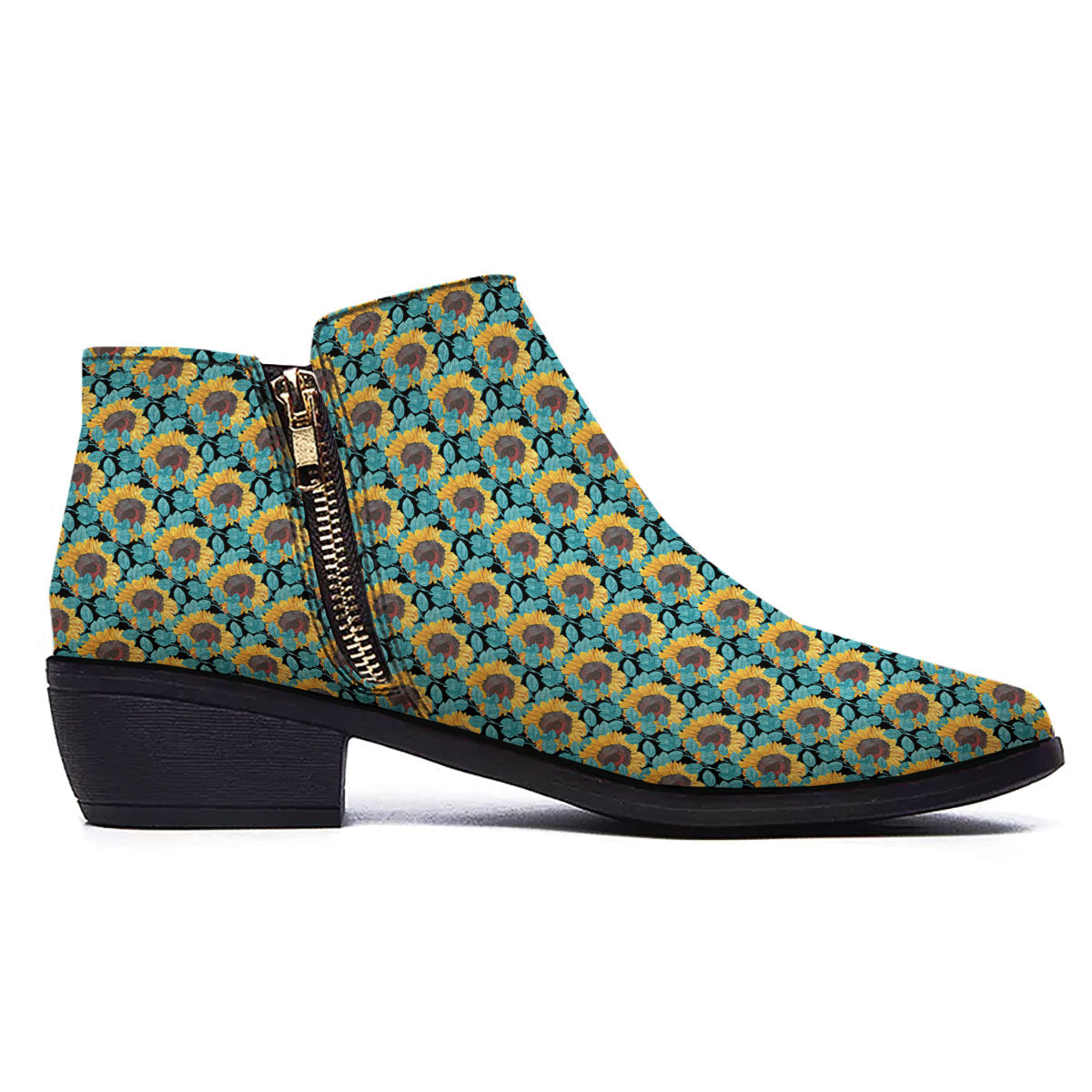 Sunflower Blue Print Pattern Ankle Boots-grizzshop